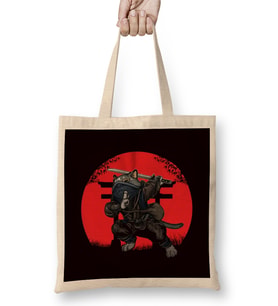 Cat Samurai Japan Flag Kendo Ninja Warrior Sinobi Bez Çanta Uzun Saplı