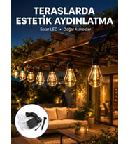 Güneş Enerjili LED Ampul Zincir Işık Sıcak Beyaz Dekoratif Bahçe Aydınlatması