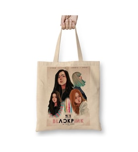 Black Pink Blackpink Beyaz Bez Çanta Uzun Saplı Alışveriş Çantası Plaj Çantası