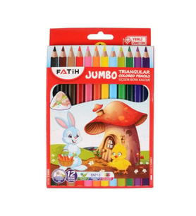 Üçgen Jumbo Kuru Boya 12 Renk Tam Boy Kuruboya