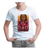 Squid Game - Maske Sarı ve Askerler Beyaz Çocuk Tshirt