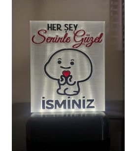 Kişiye Özel İsimli Hediyelik Kablolu Led Lamba - M16 - Her şey seninle güzel (Beyaz)
