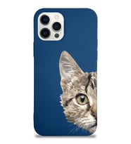 Apple iPhone 12 Pro Max Uyumlu Lansman Kılıf Catface Tasarımlı İçi Kadife Kapak-Lacivert (Şeffaf)