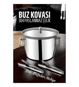 Buz Kovası 304 Paslanmaz Çelik ve Buz Maşası Seti Buz Termosu 721563
