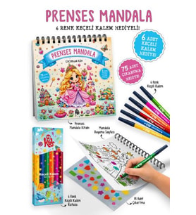 Prenses Mandala - 6 Renk Keçeli Kalem ve 75 Adet Çıkartma Hediyeli 3+