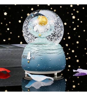 Astronot Temalı Büyük Boy Püskürtmeli Müzikli Işıklı Kar Küresi (Mavi)