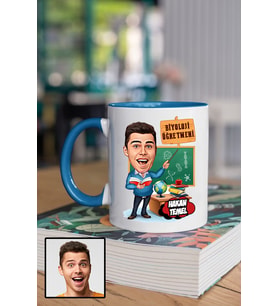 Erkek Biyoloji Öğretmenine Hediye Karikatürlü Mavi Kupa Bardak