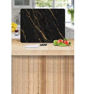Siyah Altın Mermer  Desenli Cam Kesme Tahtası - Cam Kesme Tablası  30 Cm X 40 Cm 