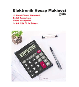 Elektronik Hesap Makinesi  12 Haneli  Temel Matematik  Bellek Fonksiyonu  Yüzde Hesaplama