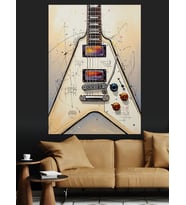 Elektrik Gitar Kaya Desenli Dekoratif Kanvas - Mdf Ahşap Tablo