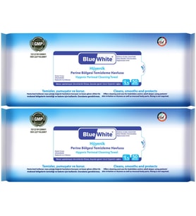 BlueWhite Yetişkin Hasta Perine Bölgesi Temizleme Mendil-Havlusu (2 li set) 50 Yaprak Hijyenik