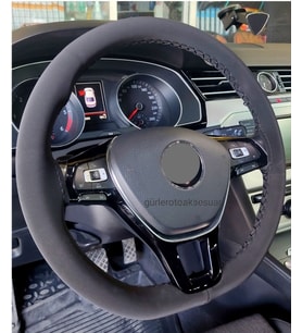 Vw Passat B8 b8,5 Uyumlu Alkantara Dikmeli Direksiyon Kılıfı Siyah İpli