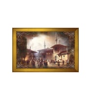 Osmanlıda Çarşı Meydanı Motifli Kanvas Tablo 50 x 70 cm Gold Çerçeve