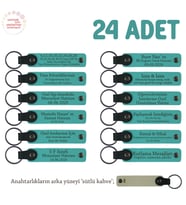 Doğa Yürüyüş Grubu İçin İsim Yazlıabilen Hatıra Anı Anahtarlık 24’lü Set, Koyu Turkuaz & Sütlü Kahve