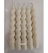 qosrix 5'li Açık Krem Italyan Burgulu Şamdan Soya Mumu Doğal Kokulu Uzun Çubuk Konik Burgu Spiral Mum Dekoratif