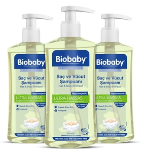 Lexroo Ultra Hassas Bebek Şampuanı – Saç ve Vücut İçin, Organik Elma Özlü-3’lü Set (500 ml x 3)