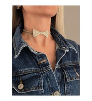 Papyon Model Rhinestone Choker Tasma Model Gold Renk Kolye (Altın)