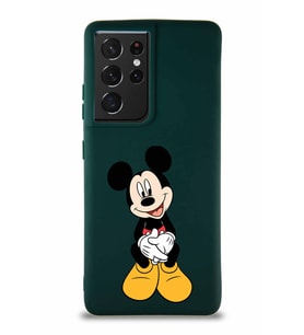 Samsung Galaxy S21 Ultra Soft Premier Kapak Mickey Mouse-A Tasarımlı Silikon Kılıf - Yeşil (Şeffaf)