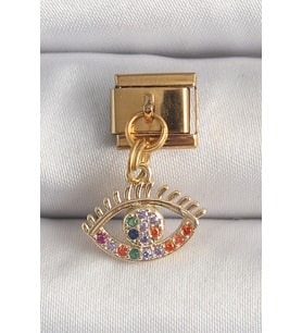 316L Çelik Gold Renk Sallantı Renkli Zirkon Taşlı Göz Model Nomination Charm 58 - SSSSSS9636-9