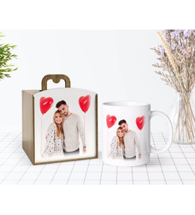BK Gift Kişiye Özel Ahşap Kutuda Fotoğraflı Beyaz Kupa Bardak-2