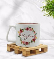 BK Gift Kişiye Özel Çiçek Tasarımlı Middle Beyaz Kupa Bardak Model 19