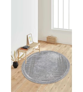 Dijital Baskılı Kaymaz Taban Yıkanabilir Yuvarlak Salon Halısı Koridor Halısı Paspas NDY-SD-233 (Gri)