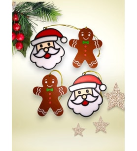 Yılbaşı Çam Ağacı Süsleri Kurabiye Adam ve Noel Baba set  2+2 adet (Beyaz)