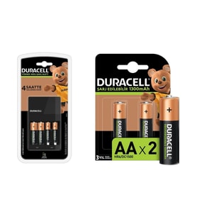 Duracell CEF 14 Şarj Aleti ve Şarj Edilebilir 1300 mAh AA 2'li Pil Seti