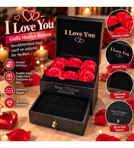 I Love You Güllü Çekmeceli Takı ve Hediye Kutusu