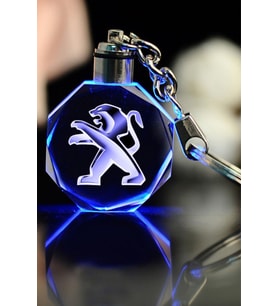 Peugeout Logolu 2D Patlatma Kristal Led Işıklı Anahtarlık, Araba Anahtarlığı