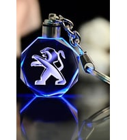 Peugeout Logolu 2D Patlatma Kristal Led Işıklı Anahtarlık, Araba Anahtarlığı