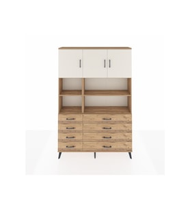 Arges Dolap 8 Raflı 8 Çekmeceli 3 Kapaklı 132x30x195 Çam-Aytaşı/Çam