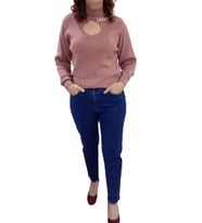 BÜYÜK BEDEN MOM JEANS BİR BEDEN İNCE GÖSTERİR KOT PANTOLON (Mavi)
