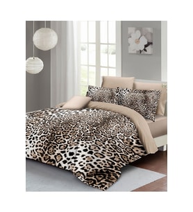 Leopar Lastikli Çarşaflı %100 Pamuk Saten Çift Kişilik Nevresim Takımı Classical Leopard