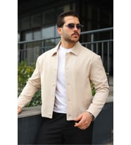 Spor Şık Rahat Kumaş Düğmeli Mevsimlik Ceket (Krem)