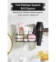 Paslanmaz Çelik Yapışkanlı Fönlü Duvar Rafı & Organizer & Banyo Duş Askısı