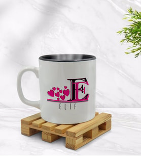 BK Gift Kişiye Özel Harfli İsimli İçi Siyah Renkli Kupa Bardak Model 2
