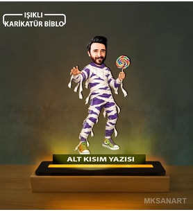 Kişiye Özel Lollipoplu Mor Eşofmanlı Sakar Karikatürlü 14 cm MDF Işıklı Biblo - Kişiye Özel Hediye