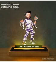 Kişiye Özel Lollipoplu Mor Eşofmanlı Sakar Karikatürlü 14 cm MDF Işıklı Biblo - Kişiye Özel Hediye