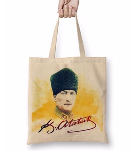 Mustafa Kemal Atatürk 08 Bez Çanta Uzun Saplı