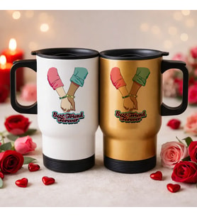 BK Gift Kişiye Özel Best Friend Tasarımlı 2’li Kulplu Beyaz&Gold Çelik Termos Mug 450 ml -4 Arkadaşa Hediye En İyi Arkadaş Termos Seti