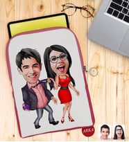 BK Gift Kişiye Özel Sevgililer Karikatürlü Taşınabilir Koruyucu Tablet Kılıfı & Organizer Çanta - Pembe-4