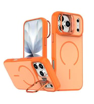 Coverzone iPhone 16 Pro Max ile Uyumlu kilif MagSafe ile uyumlu K?l?f Stand �zellikli M?knat?sl? Flexa Y�z�k Tutuculu IPHONE 16 PRO MAX i�in KILIF Darbe Emici Mat Arka Kapak Koruyucu K?l?f Turuncu