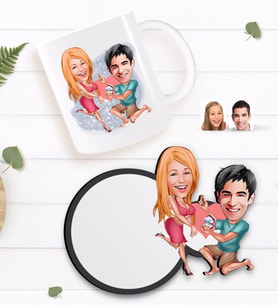 BK Gift Kişiye Özel Sevgililer Karikatürlü Beyaz Kupa ve Ahşap Bardak Altlığı Hediye Seti-19