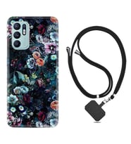 Oppo Reno 6 Kılıf Resimli Boyun Askılı İpli Desenli Silikon Great Flowers 1304