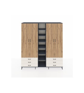 Hyperion Dolap 13 Raflı 6 Çekmeceli 2 Askılı 220x44x243 Antrasit-Çam/Aytaşı