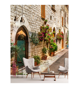 Dreamwall Çiçekli Sokak Isı Ve Ses Yalıtımlı Sağlıklı Tekstil Duvar Kağıdı (Çok Renkli)