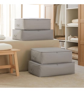 Ocean Home Textile 4'lü Gri Balıksırtı Baza Altı Hurç Set 2 Adet 62 x 46 x 22 / 2 Adet 74 x 46 x 22 cm