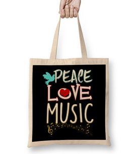 Cute Peace Love Music Hippie Hipster Festival Bez Çanta Uzun Saplı