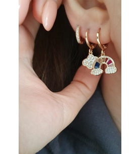 GÖKKUŞAĞI 3LÜ SET KÜPE ( RAİNBOW, BULUT ) (Gold)